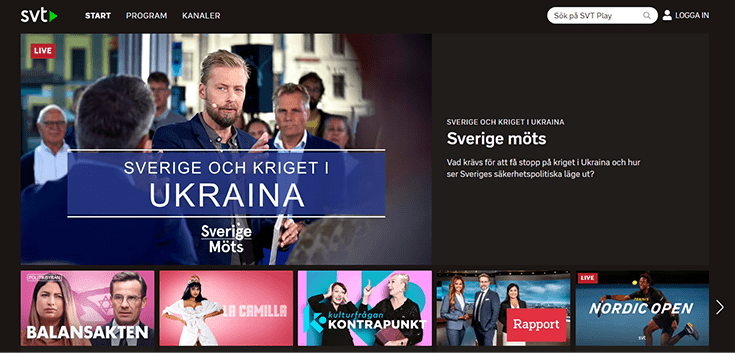 Skärmbild av SVT Play-hemsidan