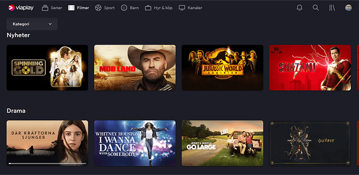 Skärmbild av Viaplay-hemsidans filmsida