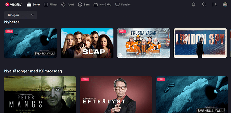 Skärmbild av Viaplay-hemsidans seriesida