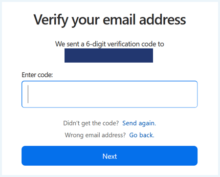 Verify your email with the code sent to you.