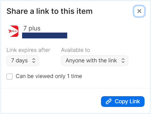 Pop-up to share a item in 1Password