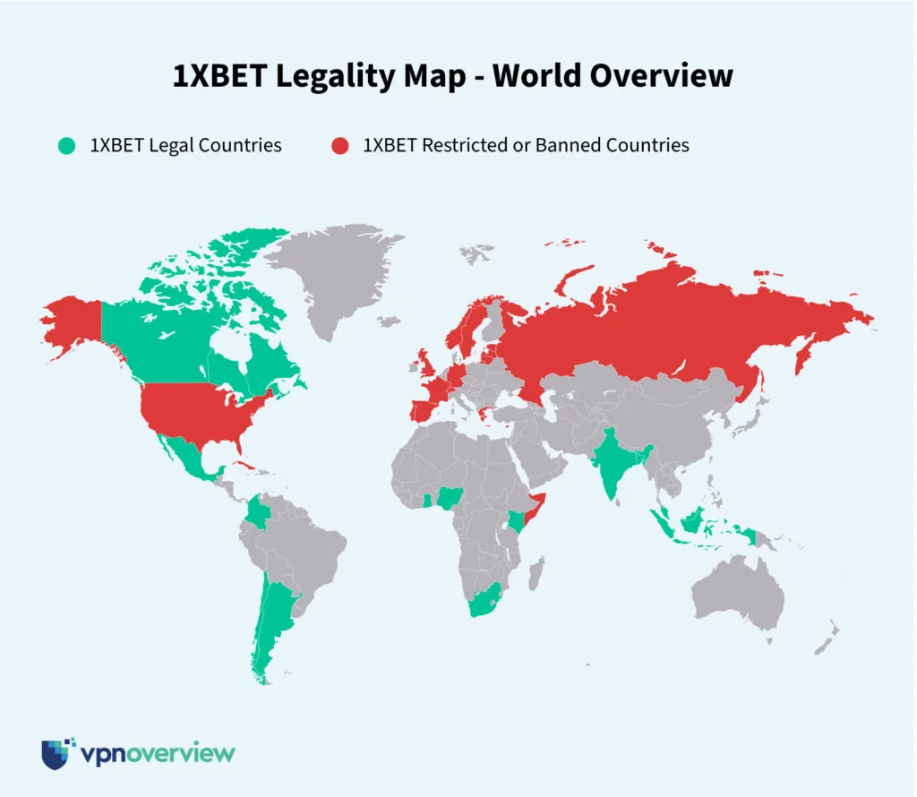 1XBET legality map
