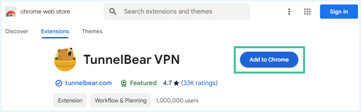 Step 2: Add the TunnelBear VPN Chrome extension to Chrome