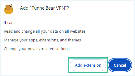 Step 3: Click Add Extension in the TunnelBear VPN popup