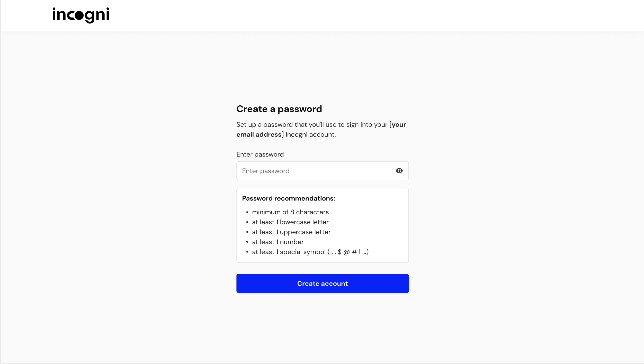 Incogni create a password