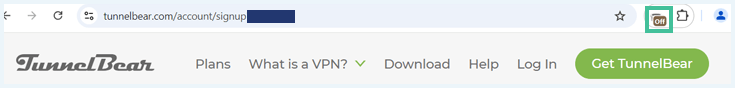 Screenshot of the TunnelBear extension button in the Chrome extension bar, highlighted in green