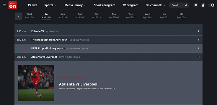A screenshot showing the Atalanta vs. Liverpool second leg quarterfinal match