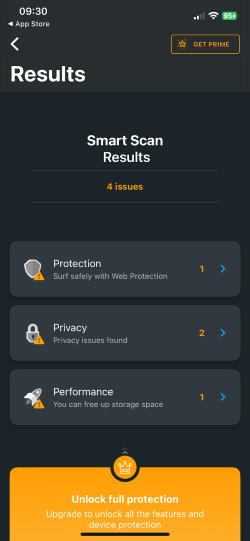 Avira iOS scan results
