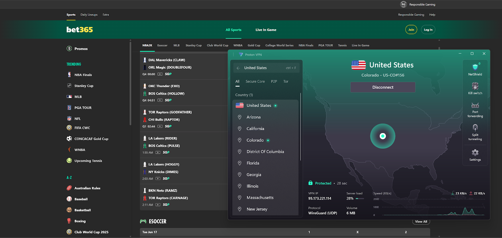 Bet365 unblocked with Proton VPN