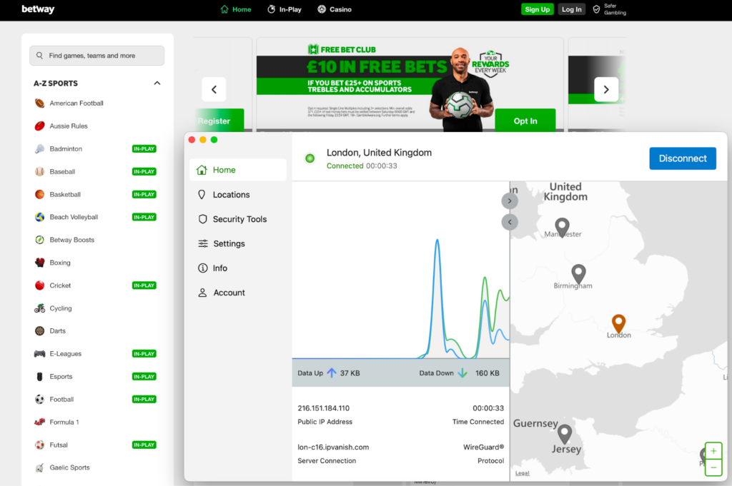 Betway unblocked with IPVanish