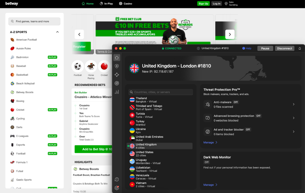 Betway unblocked with NordVPN