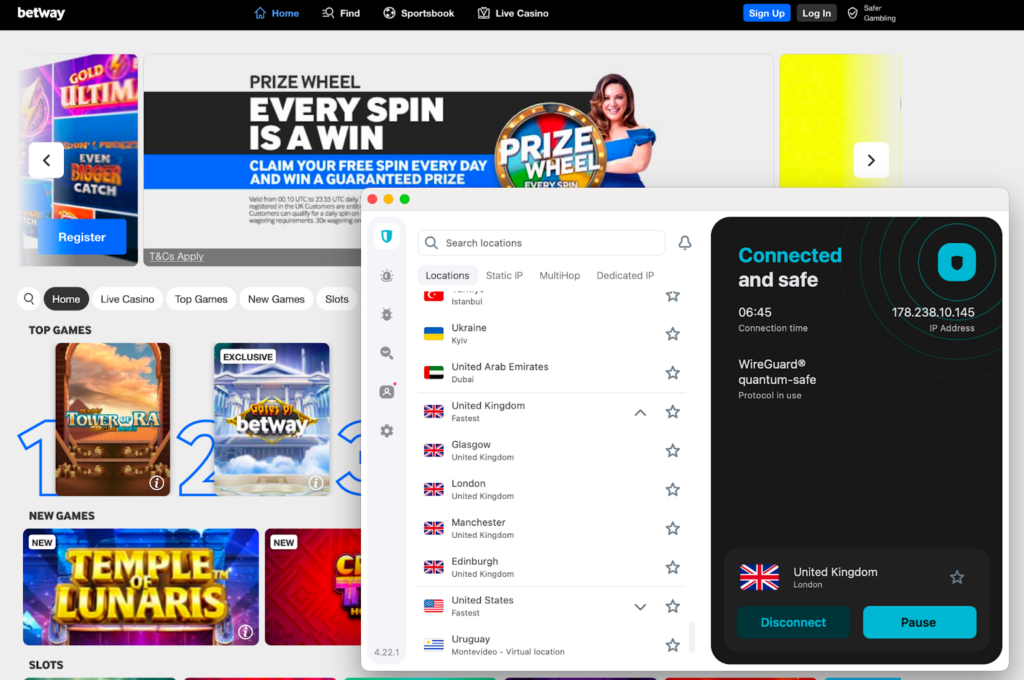 Betway unblocked with Surfshark
