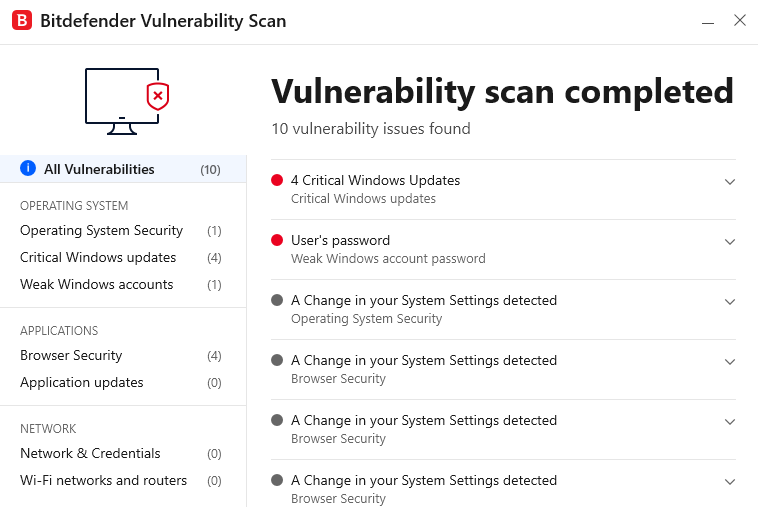 Bitdefender Vulnerability Assessment report