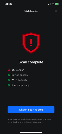 Bitdefender iOS scan results