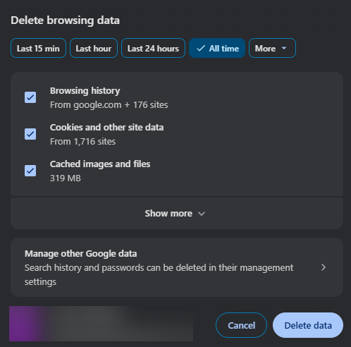 Clear all browsing data