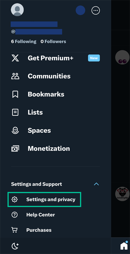 iOS version of Twitter/X's Menu Page