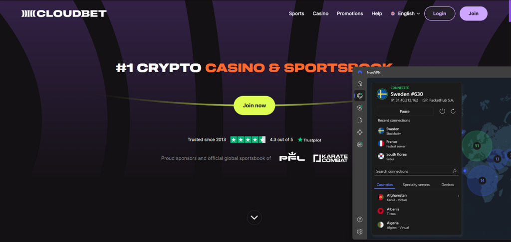 Cloudbet unlocked with NordVPN