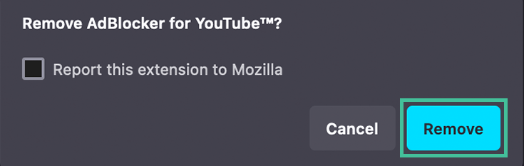 Confirming removal of an extension in Firefox