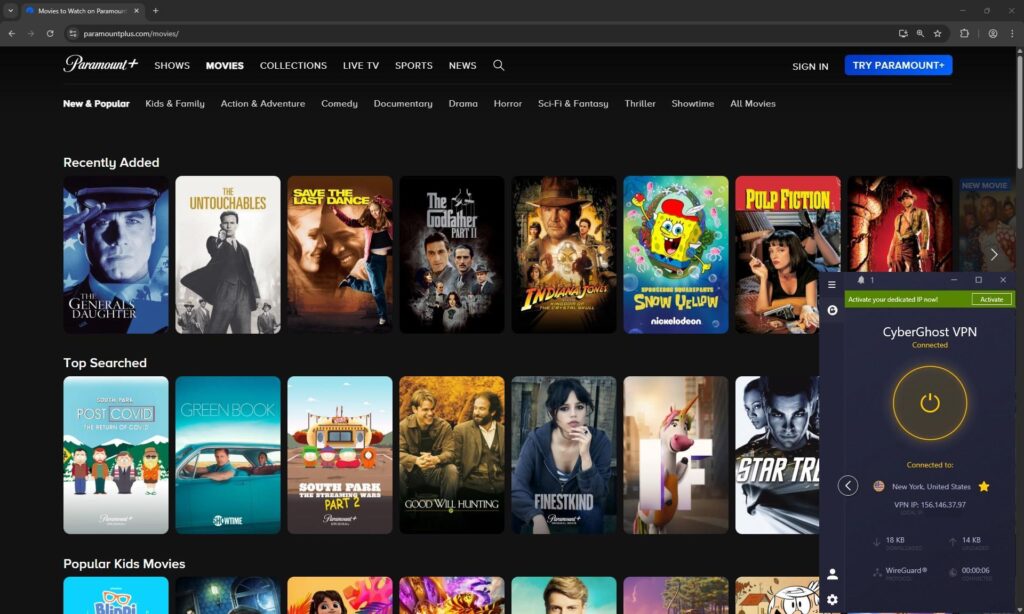 Paramount Plus is working with CyberGhost on the New York server