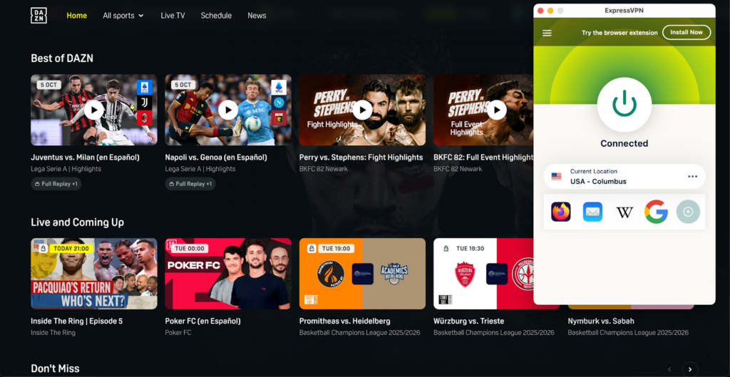 Unblocking DAZN using ExpressVPN