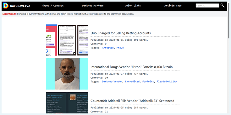 DarkNetLive homepage
