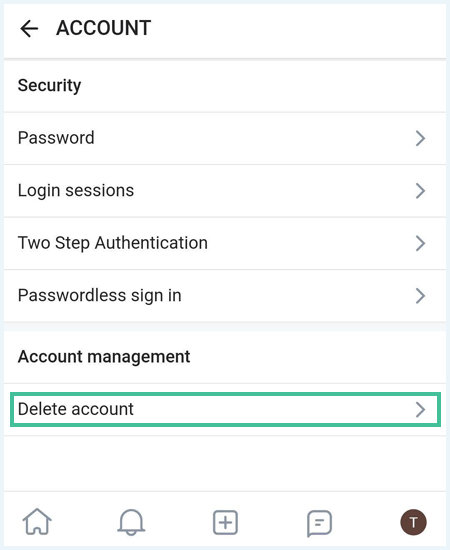 A screenshot of the delete account button of OnlyFans on Android