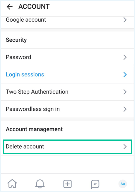 A screenshot of the delete account button of OnlyFans on iPhone