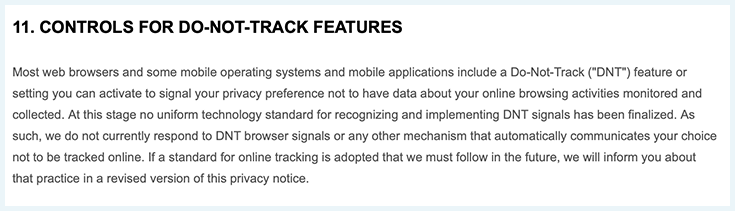 A screenshot of section 11 in Wave's privacy policy