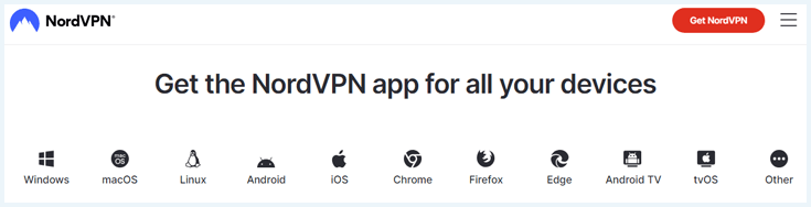 Screenshot NordVPN with information on devices that work with NordVPN