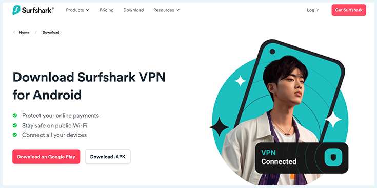 Surfshark's download page for the Android APK