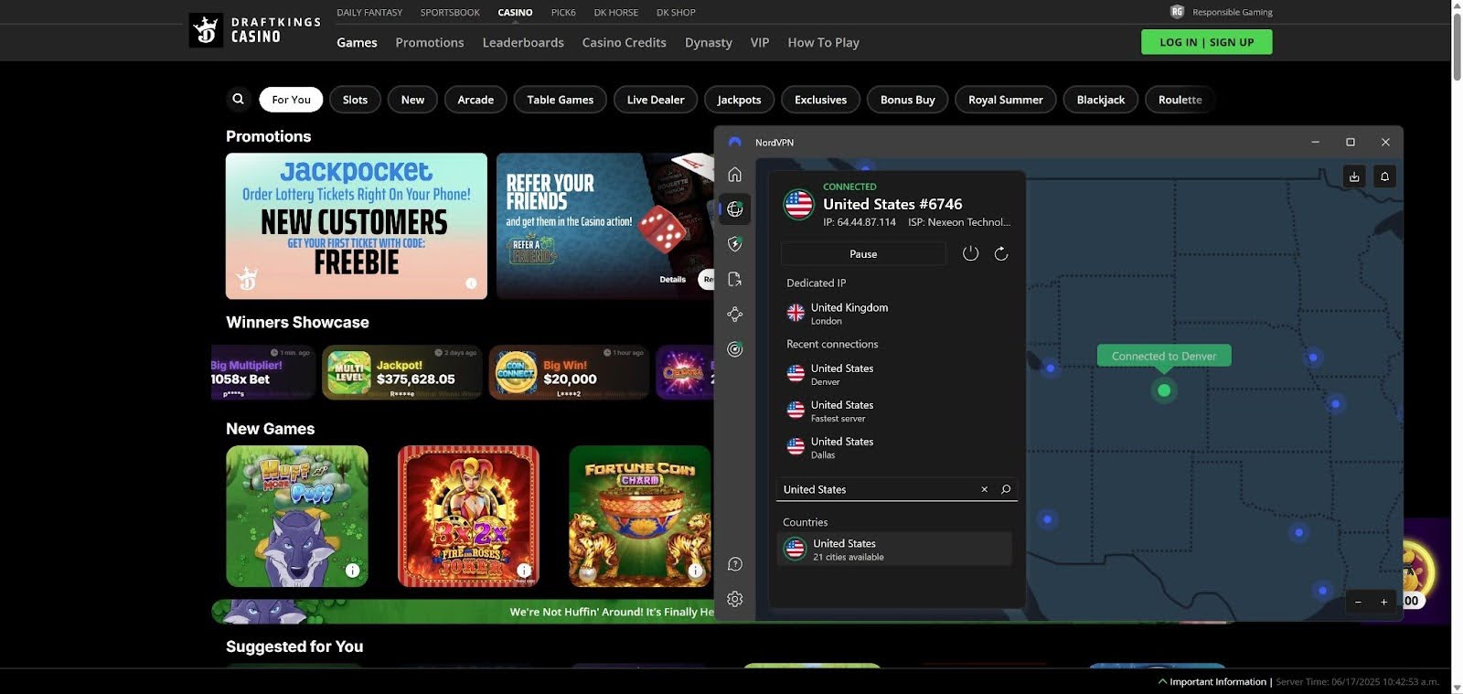 DraftKings unblocked with NordVPN