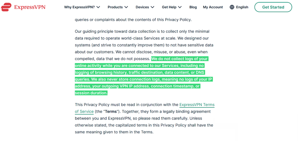 ExpressVPN no-logs policy