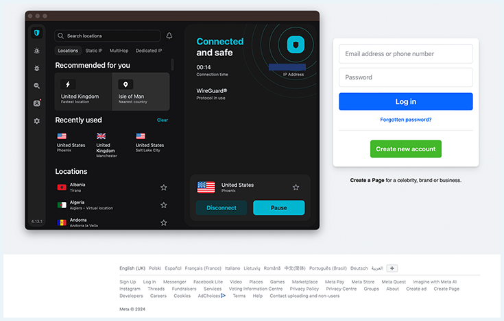 Surfshark unblocking the Facebook website in Russia