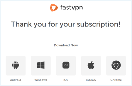 FastVPN page after subscribing