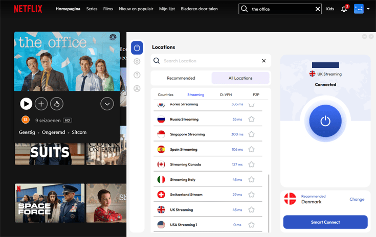 The Office on Netflix with FastestVPN connected to the UK Streaming server