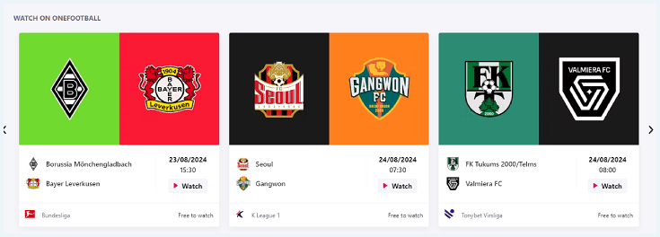 Overview of free streams on Onefootball.com Brazil