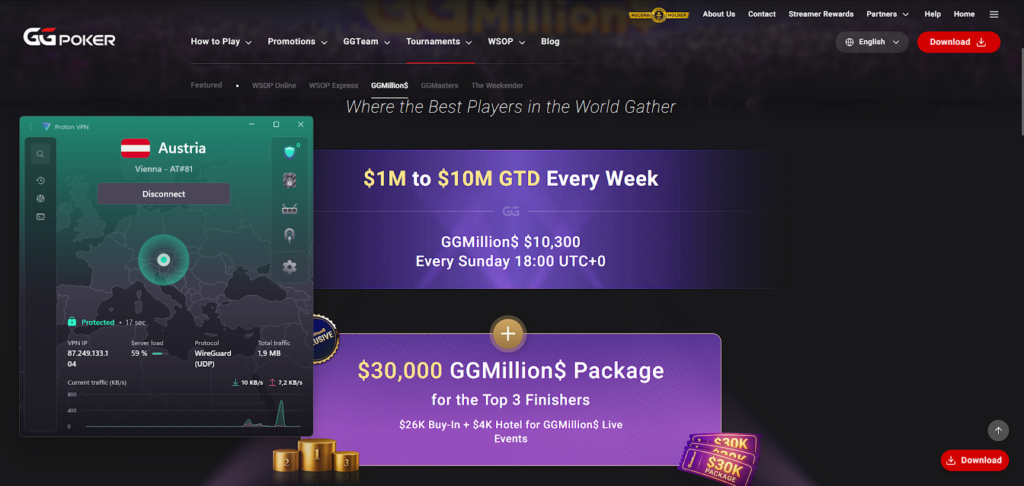 GGPoker unblocked with Proton VPN