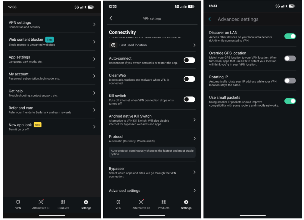 GPS Override function in Surfshark's app