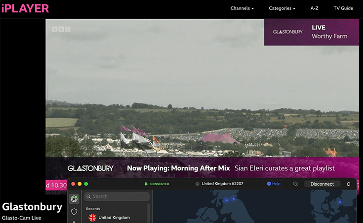 Screenshot of Glastonbury Live on BBC iPlayer