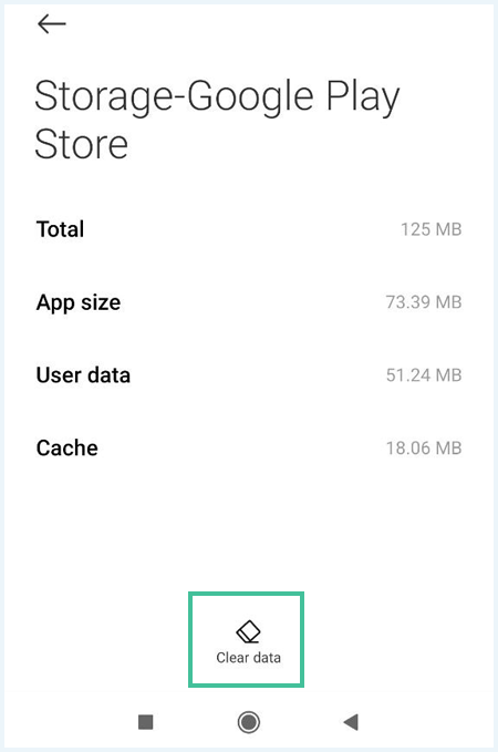 Storage tab from Google Play where you can clear data