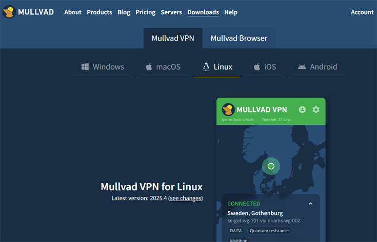 Mullvad's Linux landing page