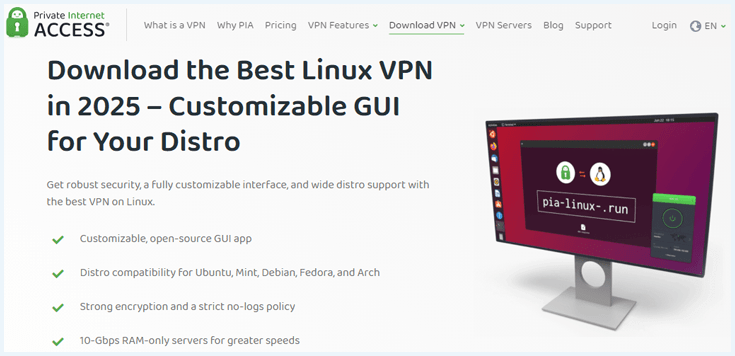 PIA's Linux landing page