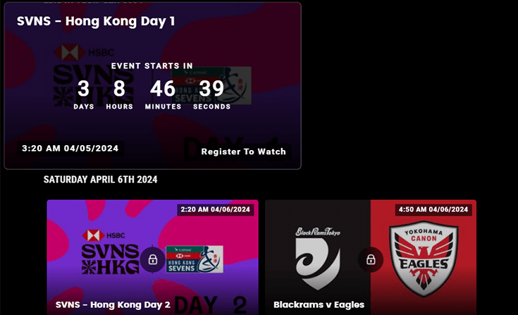 Screenshot of the Hong Kong Rugby 7s on Rugby Pass TV