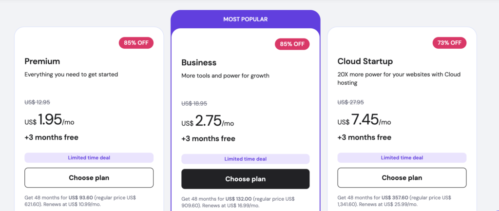Select Hostinger plan