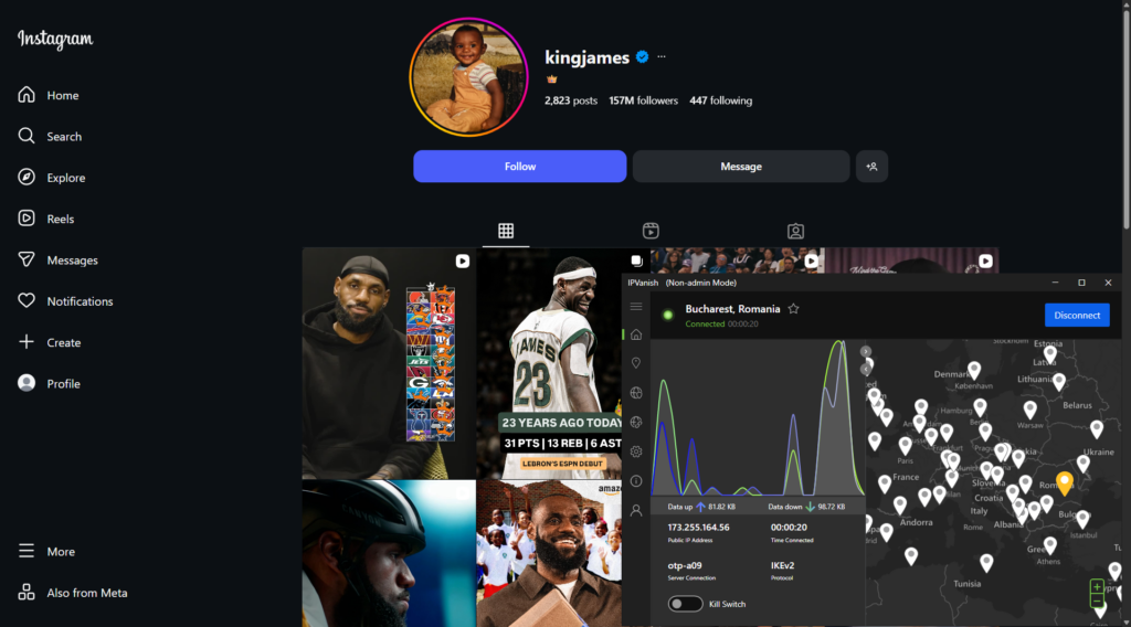 IPVanish unblocking Instagram