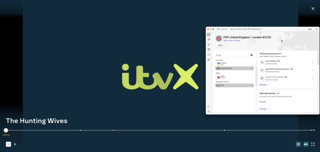 ITVX unblocked with NordVPN