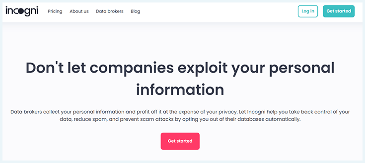 Incogni homepage