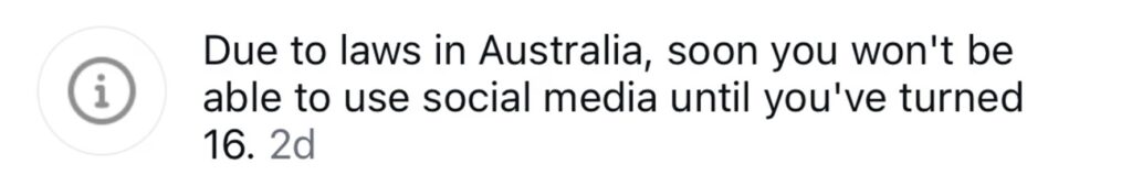 Instagram age verification in Australia notification