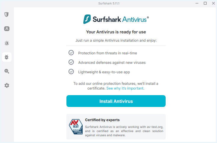 Menu in the Surfshark One app prompting you to install Surfshark