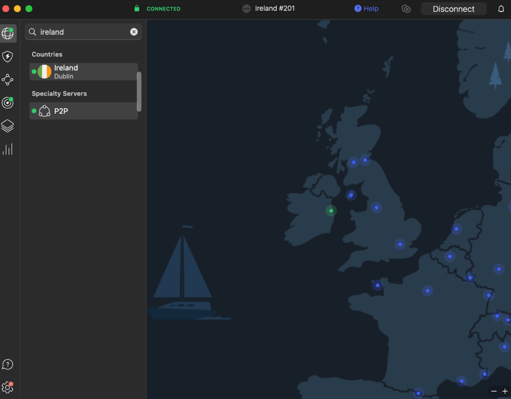 Connect to a NordVPN server in Ireland to bypass Arkansas age verification